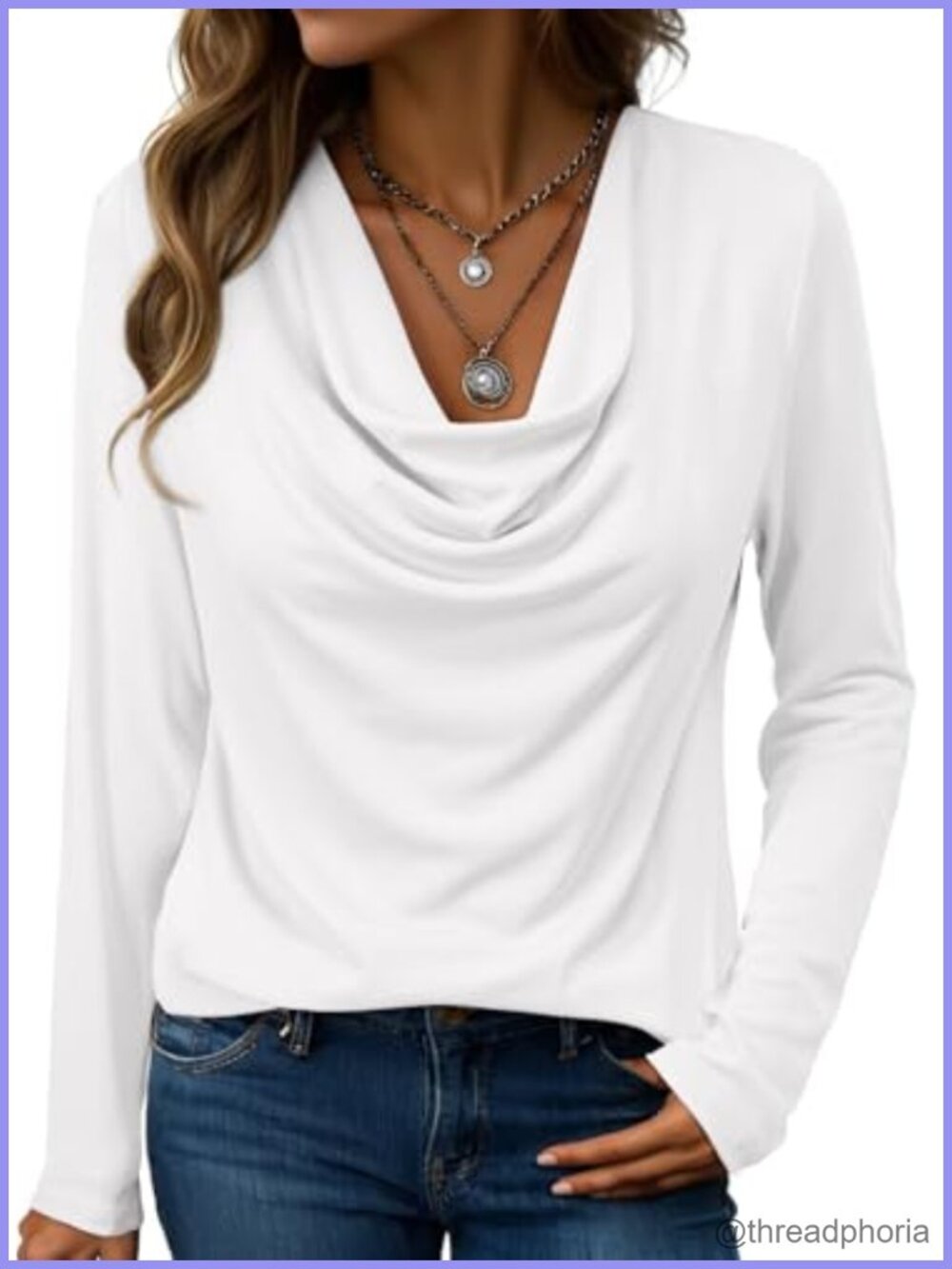 Cowl Neck Long Sleeve Blouse Business Casual Tunic Top